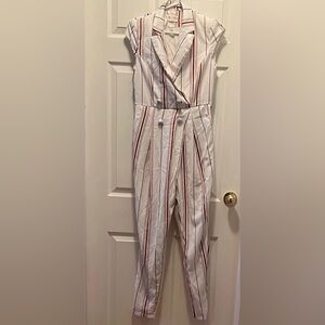 L'ATISTE White and Red Striped Jumpsuit